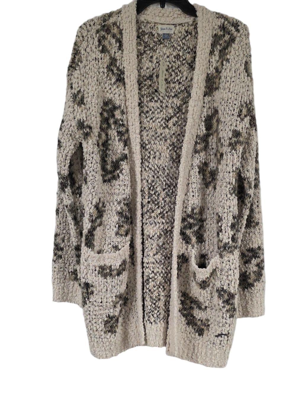 NWT Yarn & Sea Open-Front Leopard Print Chunky Popcorn Cardigan - Size Large